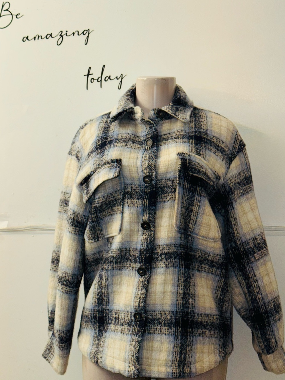Plaid Shacket Jacket - Cream & Black